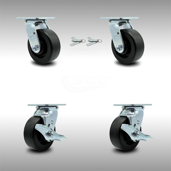 5 Inch SS Polyolefin Caster Set with Ball Bearings 2 Swivel Lock 2 Brake SCC